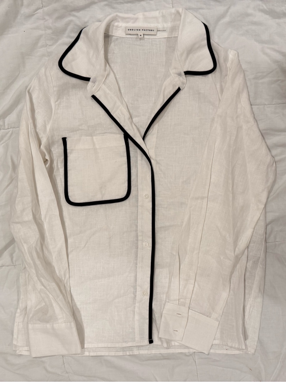 English Factory White Linen Button-Down Shirt